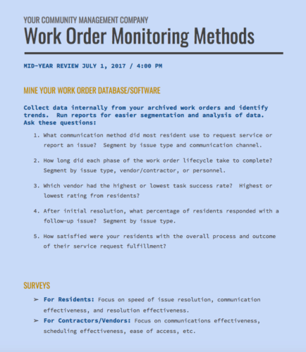 Work Order Monitoring Methods