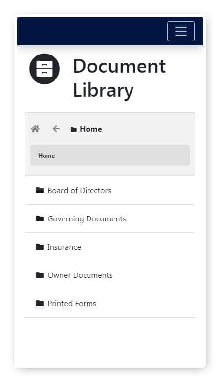 Document library structure in a resident portal