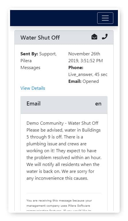Residents can view messages sent to them in the resident portal.