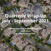 Image of an aerial view of a community. Blog article - Pilera quarterly wrap up - customer support management, ticket alerts, and resident portal.