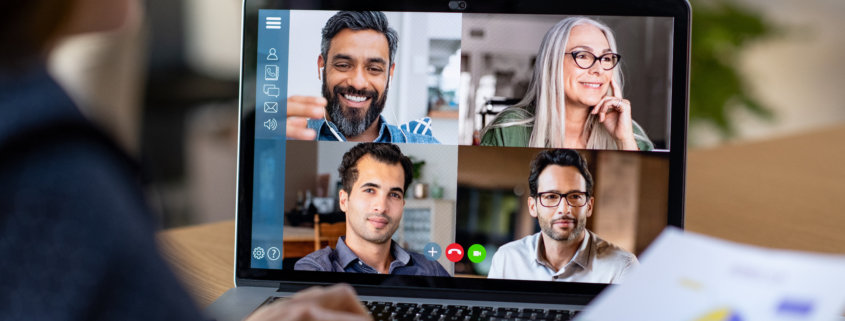 Image of coworkers meeting virtually. Learn how to improve your HOA board meetings with technology.
