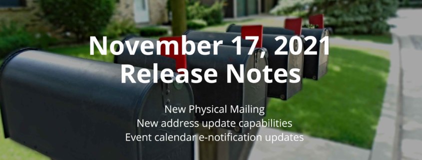 Image of mailboxes - Pilera release notes - new physical mailing feature and address update capabilities.