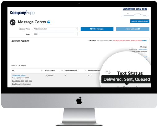 PileraConnect Message Center Dashboard